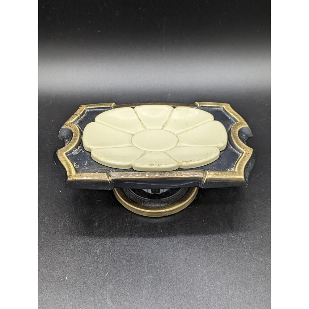Vintage Hall Mack Masterpiece Pedestal Soap Dish Holder Black Gold Ivory
